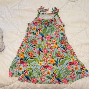 Tommy Bahama Light Blue Tropical Parrot Tie-Shoulder Dress